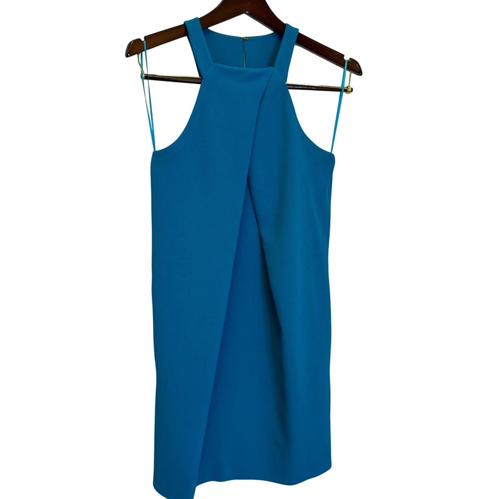 Trina Turk Teal Blue Crossover Halter Neck Shift Dress Sz 0